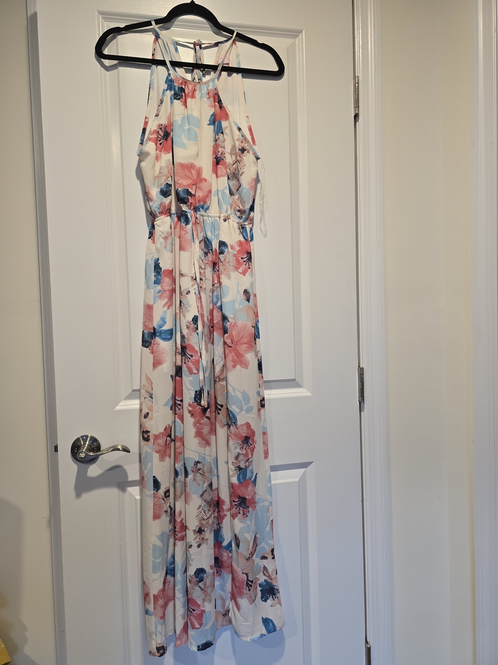 Floral Halter Maxi Dress in Pink & Blue